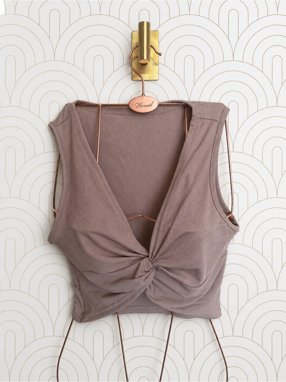 SHEIN Mauve/Taupe Twist-Front Ribbed Crop Top